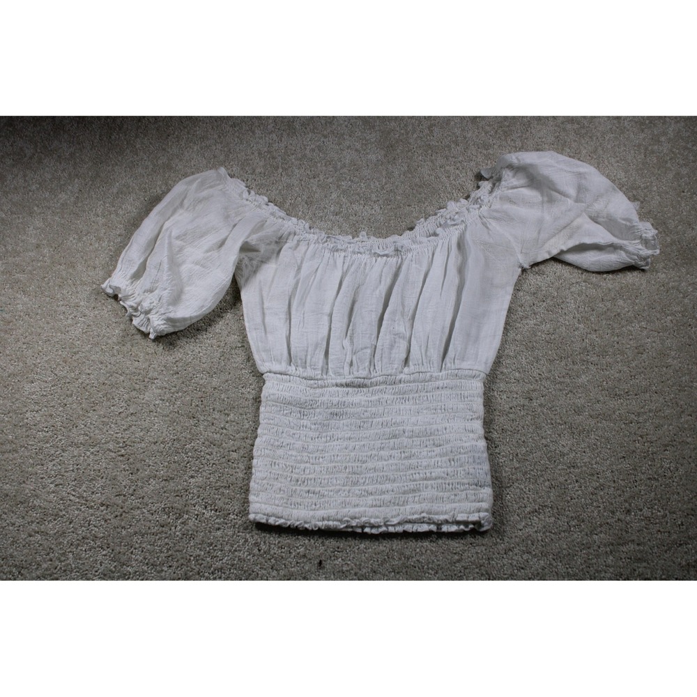 Venus Off Shoulder Top Womens Large Peasant Blouse Smocked Waist Puff Sleeve
